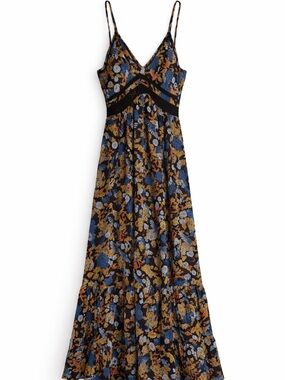 Boho Floral Maxi Dress with Lace Waist Detail